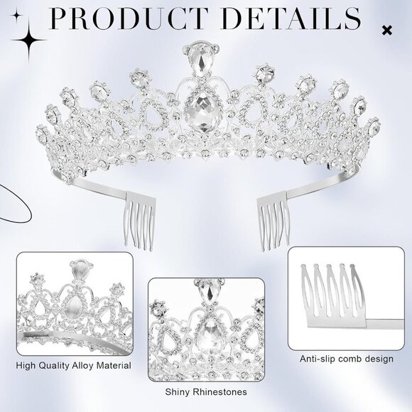 10 Pcs Silver Tiara Crowns Women Wedding Hair Accessories Bridal Bridal main image 6